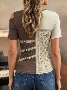SHEIN Holidaya Casual Fashion Versatile Commute Women's Asymmetric Collar Top With Buckle Design - Multicolor - View 3
