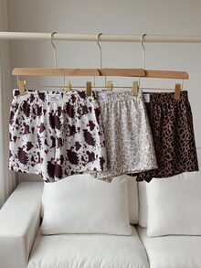 Comfortcana Women's Leopard & Cow Print Casual Versatile Daily Shorts 3pcs Set - Multicolor - View 5