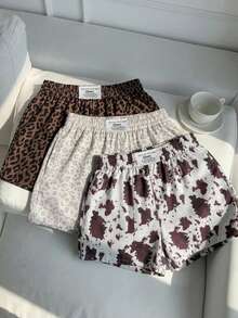 Comfortcana Women's Leopard & Cow Print Casual Versatile Daily Shorts 3pcs Set - Multicolor - View 3