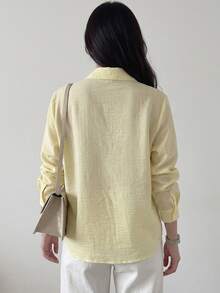 DAZY Women's Solid Color Single-Breasted Business Casual Long Sleeve Shirt Fall - Yellow - View 2