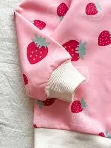 SHEIN Vintaside Kids 女童黃色漸層花卉長袖運動衫與羅紋內搭褲套裝，時尚可愛春/秋季穿搭 - 粉色 - 查看 6