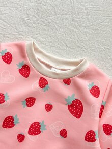SHEIN Vintaside Kids 女童黃色漸層花卉長袖運動衫與羅紋內搭褲套裝，時尚可愛春/秋季穿搭 - 粉色 - 查看 5