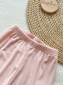 SHEIN Vintaside Kids 女童黃色漸層花卉長袖運動衫與羅紋內搭褲套裝，時尚可愛春/秋季穿搭 - 粉色 - 查看 9
