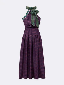 Nöista High-Waisted, Belted, Printed Maxi Skirt Bow Retro Romantic.Comfortable. Elegant Vacations , Party  Going Out Perfect Woman's Wardrobe.Fall/Winter - Purple - View 9