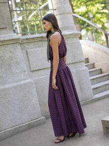 Nöista High-Waisted, Belted, Printed Maxi Skirt Bow Retro Romantic.Comfortable. Elegant Vacations , Party  Going Out Perfect Woman's Wardrobe.Fall/Winter - Purple - View 5
