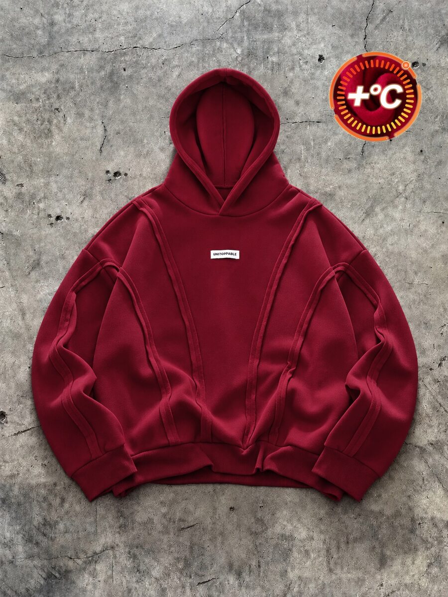 SHEIN Coolqubz 1件青少年男孩極簡高街風純色拼接套頭運動衫,小Logo點綴,舒適面料,獨特版型,秋冬新款,適合多種場合 - 酒紅色 - 查看 1