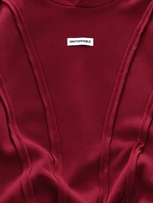 SHEIN Coolqubz 1件青少年男孩極簡高街風純色拼接套頭運動衫，小Logo點綴，舒適面料，獨特版型，秋冬新款，適合多種場合 - 酒紅色 - 查看 4