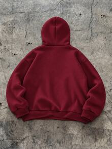 SHEIN Coolqubz 1件青少年男孩極簡高街風純色拼接套頭運動衫，小Logo點綴，舒適面料，獨特版型，秋冬新款，適合多種場合 - 酒紅色 - 查看 2
