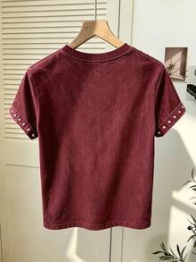 Resyla New Hot-Selling American Retro Pattern Round Neck Short Sleeve T-Shirt For Women, Suitable For Daily Shopping, Dating, School, Casual Wear, Fashionable Slimming Versatile Summer Style - Multicolor - View 2
