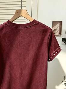 Resyla New Hot-Selling American Retro Pattern Round Neck Short Sleeve T-Shirt For Women, Suitable For Daily Shopping, Dating, School, Casual Wear, Fashionable Slimming Versatile Summer Style - Multicolor - View 4