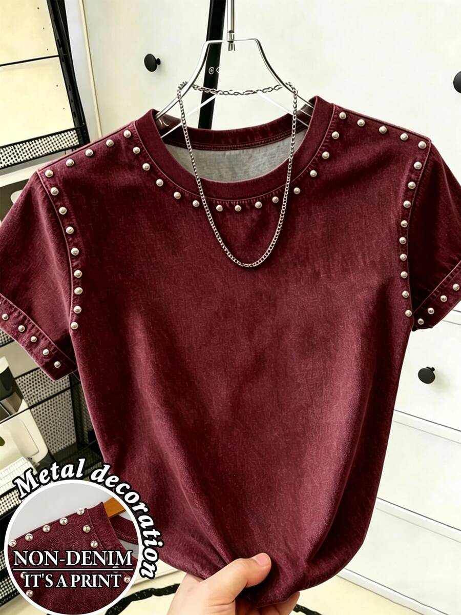 Resyla New Hot-Selling American Retro Pattern Round Neck Short Sleeve T-Shirt For Women, Suitable For Daily Shopping, Dating, School, Casual Wear, Fashionable Slimming Versatile Summer Style - Multicolor - View 1