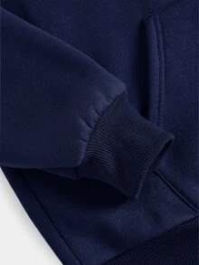 SHEIN 青少年女孩秋冬休閒保暖內裡加厚 3D 蝴蝶結裝飾連帽口袋大版長袖套頭衛衣 皇家藍/海軍藍 日常休閒學院風復古 - 寶藍色 - 查看 4