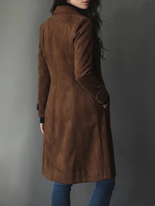 Velvienne Plus Size Women's Solid Color Casual Versatile Everyday Outerwear Fall - Brown - View 2