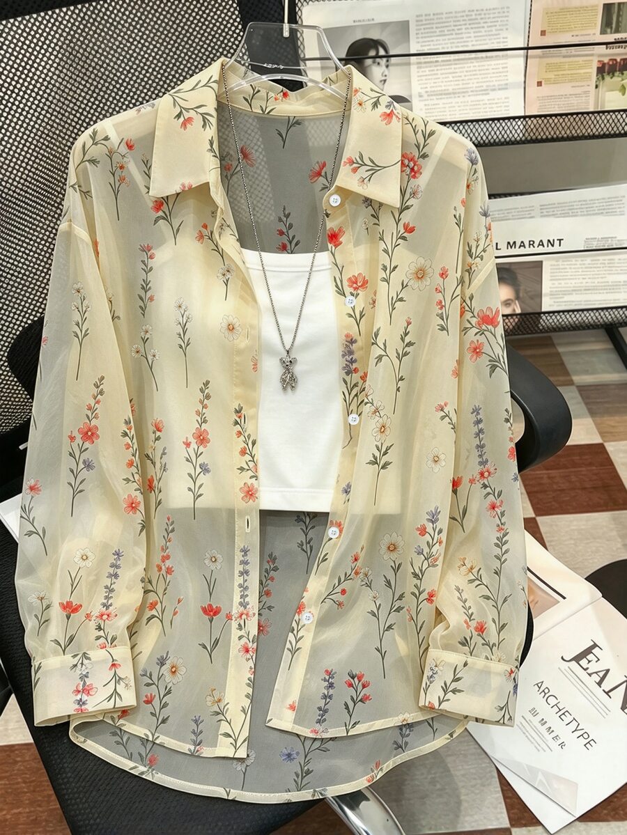 INAWLY Women's Floral Pattern Casual Versatile Daily Wear Blouse - Multicolor - View 1