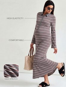 Modmama 孕婦條紋休閒日常夏季旅行洋裝 - 彩色 - 查看 1