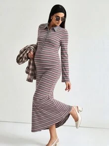 Modmama 孕婦條紋休閒日常夏季旅行洋裝 - 彩色 - 查看 6