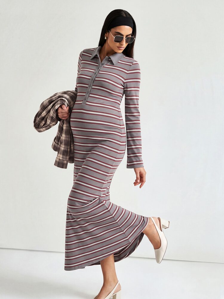 Modmama Maternity Striped Casual Daily Summer Travel Dress - Multicolor - View 6