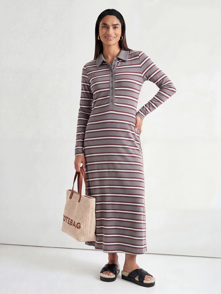 Modmama Maternity Striped Casual Daily Summer Travel Dress - Multicolor - View 2