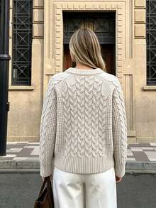 Airaco Women's Versatile All-Match Casual Single-Breasted Cable Knit Cardigan Brunch Beige Fall - Apricot - View 4