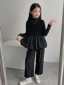 DAZY Sleeveless V-Neck Patchwork Design Vest Outerwear Autumn Tween Girls Shirt - Black - View 5