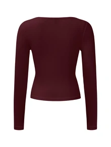 SHEIN Raffinéa Camiseta corta con cuello redondo ajustado - Burdeos - Ver 9