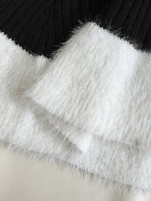 GlowEve Women's Ribbed Knit Patchwork Mink Fur Pullover Sweater, New Autumn/Winter Style, Turn-Down Collar, Peter Pan Collar Hem, Single-Breasted Silver Round Buttons, Short Length, Long Sleeve, Color Block Contrast, Casual Versatile Commuter Sweater - Multicolor - View 4