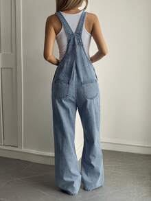 Livesso Women's Loose Casual Denim Bib Overall Jumpsuit - Blue - View 2