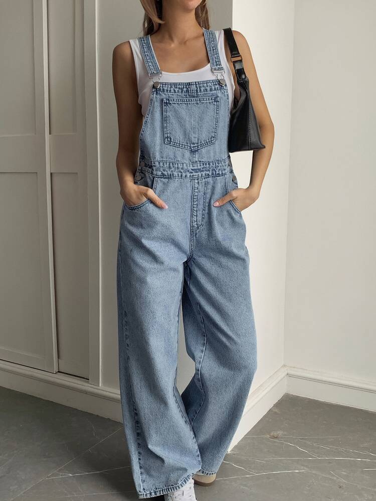 Livesso Women's Loose Casual Denim Bib Overall Jumpsuit - Blue - View 4