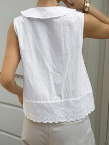 Livesso Women's Summer Casual Solid Color Front Button Tank Top Tea Party White Vacation - White - View 2