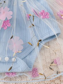 Souflis Souflis Newborn Baby Girl Summer Blue And Pink Sweet Princess Style Lace Bow Floral Embroidery Sleeveless Bo - Blue - View 6