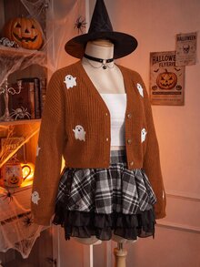 Solflare 女款大尺碼前開鈕扣印花開襟衫 - 駝色 - 查看 10