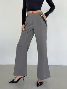 Siren Gaze New Lace Patchwork Commuter Office Business Trousers For Women Gray Autumn/Winter Casual Elegant - Grey - View 6