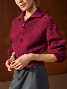 Airaco Vintage Lantern Sleeve Cropped Waist Cardigan - Burgundy - View 7