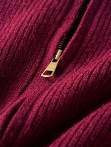 Airaco Vintage Lantern Sleeve Cropped Waist Cardigan - Burgundy - View 5