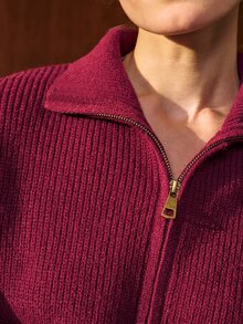 Airaco Vintage Lantern Sleeve Cropped Waist Cardigan - Burgundy - View 9
