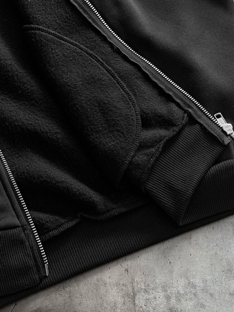 AXEPEAK Vintage Men's Long Sleeve Zip-Up Hoodie And Drawstring Waist Sweatpants Casual Set - Black - View 12