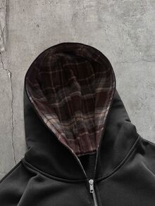 AXEPEAK 復古男士長袖拉鍊連帽衫與抽繩腰運動長褲休閒套裝 - 黑色 - 查看 5