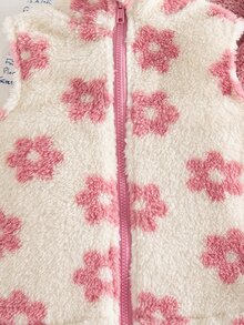 3件組女孩秋季套裝，圓領羅紋衛衣 3D花卉、錐形長褲、花卉抓絨背心三件套，7歲生日白色紫色秋季款 - 粉色 - 查看 7