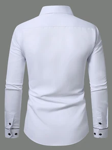 Manfinity Mode Men's Business Casual Single-Breasted Long Sleeve Commuter Office Shirt Old Money, Daily Leisure, Gift Party Vacation Holiday, Formal - Black and White - View 5