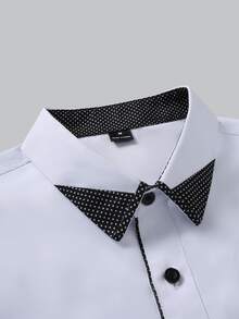 Manfinity Mode Men's Business Casual Single-Breasted Long Sleeve Commuter Office Shirt Old Money, Daily Leisure, Gift Party Vacation Holiday, Formal - Black and White - View 7