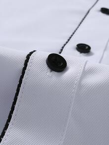 Manfinity Mode Men's Business Casual Single-Breasted Long Sleeve Commuter Office Shirt Old Money, Daily Leisure, Gift Party Vacation Holiday, Formal - Black and White - View 6