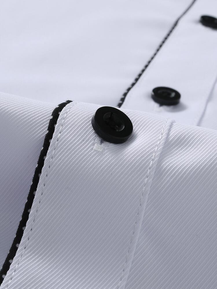 Manfinity Mode Men's Business Casual Single-Breasted Long Sleeve Commuter Office Shirt Old Money, Daily Leisure, Gift Party Vacation Holiday, Formal - Black and White - View 6