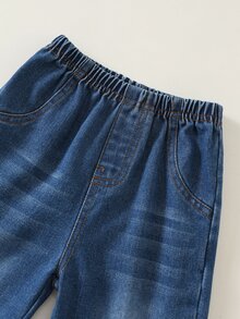 男嬰幼兒秋冬保暖內裡加厚休閒可愛立領半拉鍊抓絨衛衣與牛仔褲套裝，嬰兒運動套裝，嬰兒冬季衣著，套裝 - 彩色 - 查看 5