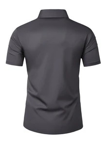 Manfinity Mode Men's Black & Grey Color Block Mature Casual Business Shirt, Comfortable Short Sleeve Style - Dark Grey - View 6