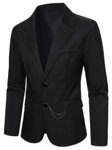 Manfinity Mode Men's British Style Elegant Formal Black Suit Set,Autumn Tuxedo 2 Pieces Blazer And Pants,Lapel Business Casual For Wedding,Prom Night & Ceremony - Black - View 5
