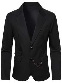 Manfinity Mode Men's British Style Elegant Formal Black Suit Set,Autumn Tuxedo 2 Pieces Blazer And Pants,Lapel Business Casual For Wedding,Prom Night & Ceremony - Black - View 6