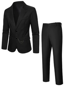 Manfinity Mode Men's British Style Elegant Formal Black Suit Set,Autumn Tuxedo 2 Pieces Blazer And Pants,Lapel Business Casual For Wedding,Prom Night & Ceremony - Black - View 3