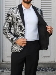Calvornis Men's Black And Silver Floral Jacquard Suit Set,Elegant Evening Party Tuxedo,Summer Wedding Guest Two Pieces Outfits,Prom Suits Modern Old Money - Multicolor - View 8