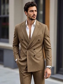 Manfinity Mode Men's Coffee Brown Shawl Collar Classic Versatile Old Money Style, Draped Atmosphere Ins Style Business Suit Set, Formal - Mocha Brown - View 1