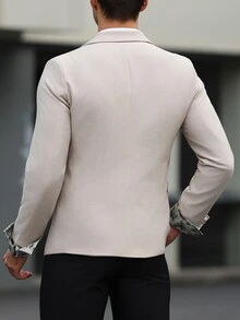 Manfinity Mode Men's Solid Color Notched Collar Single-Breasted Casual Versatile Commuting Office Long Sleeve Suit Blazer, Formal - Beige - View 7